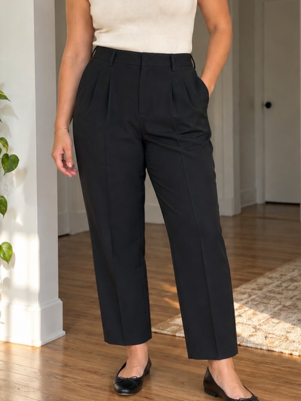 Linda Allard Ellen Tracy Black Pleated Straight Leg Dress Pants Women’s 12